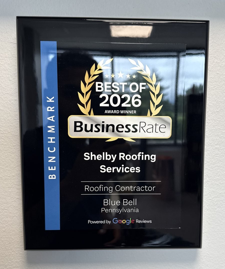 The framed Best of 2026 award plaque presented to Shelby Roofing Services
