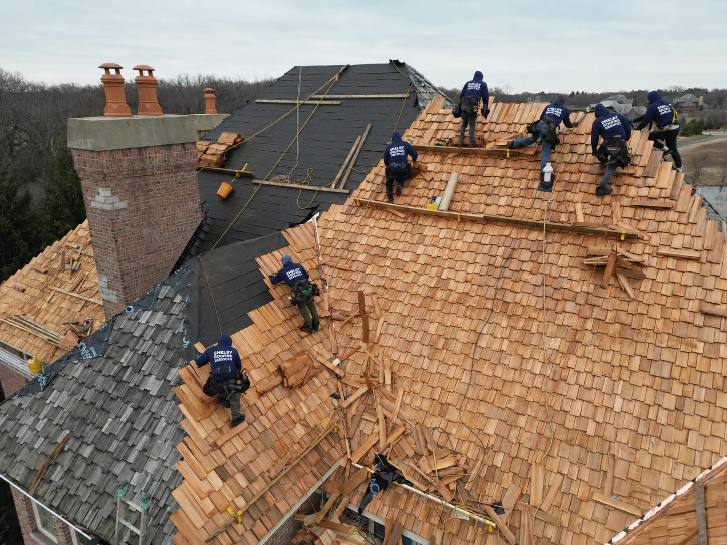 Cedar shake roofing installation by Shelby Roofing Services — premium natural cedar in PA