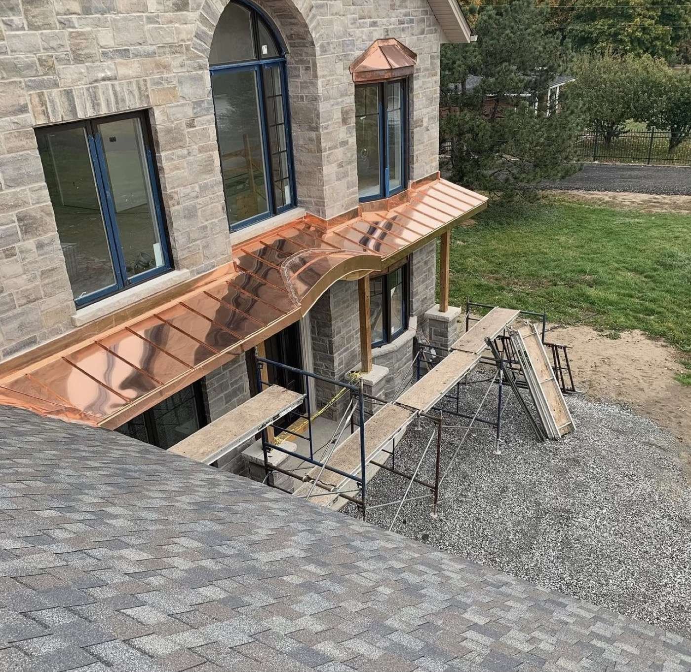 Copper arch and decorative roofing installation — Shelby Roofing Services luxury roofing PA
