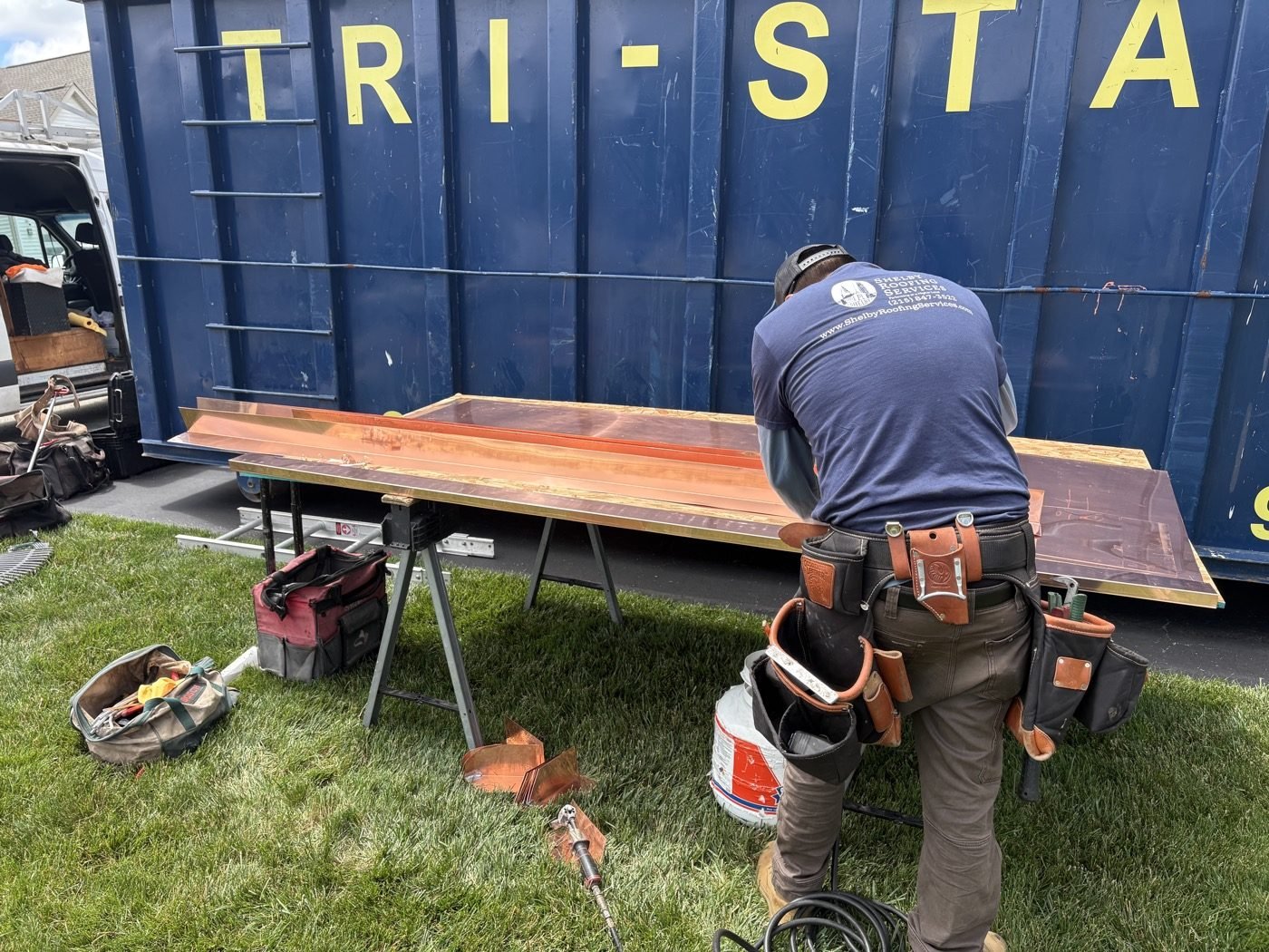 Custom copper fabrication for luxury roofing project by Shelby Roofing Services PA