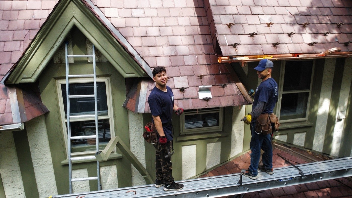 Copper and slate roofing installation by Shelby Roofing Services serving PA and NJ