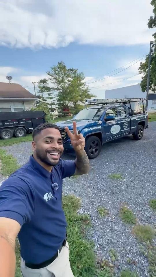 Miguel Cespedes on a site visit with the company truck, Shelby Roofing Services video