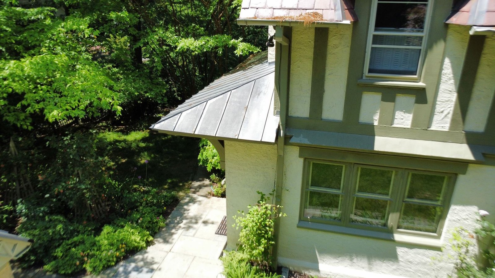 Before — estate covered porch and gazebo section with old failing gutters, PA