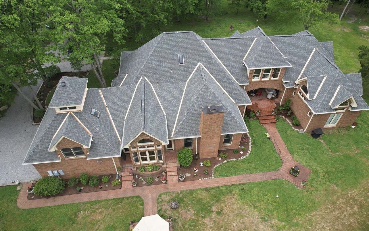 Completed luxury roofing project aerial view — Shelby Roofing Services PA