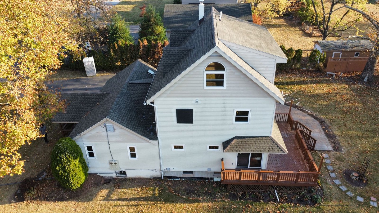Before — top-down aerial of original small cottage footprint, PA