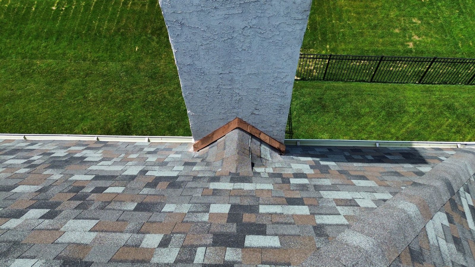 Chimney copper cap detail — new installation by Shelby Roofing Services PA