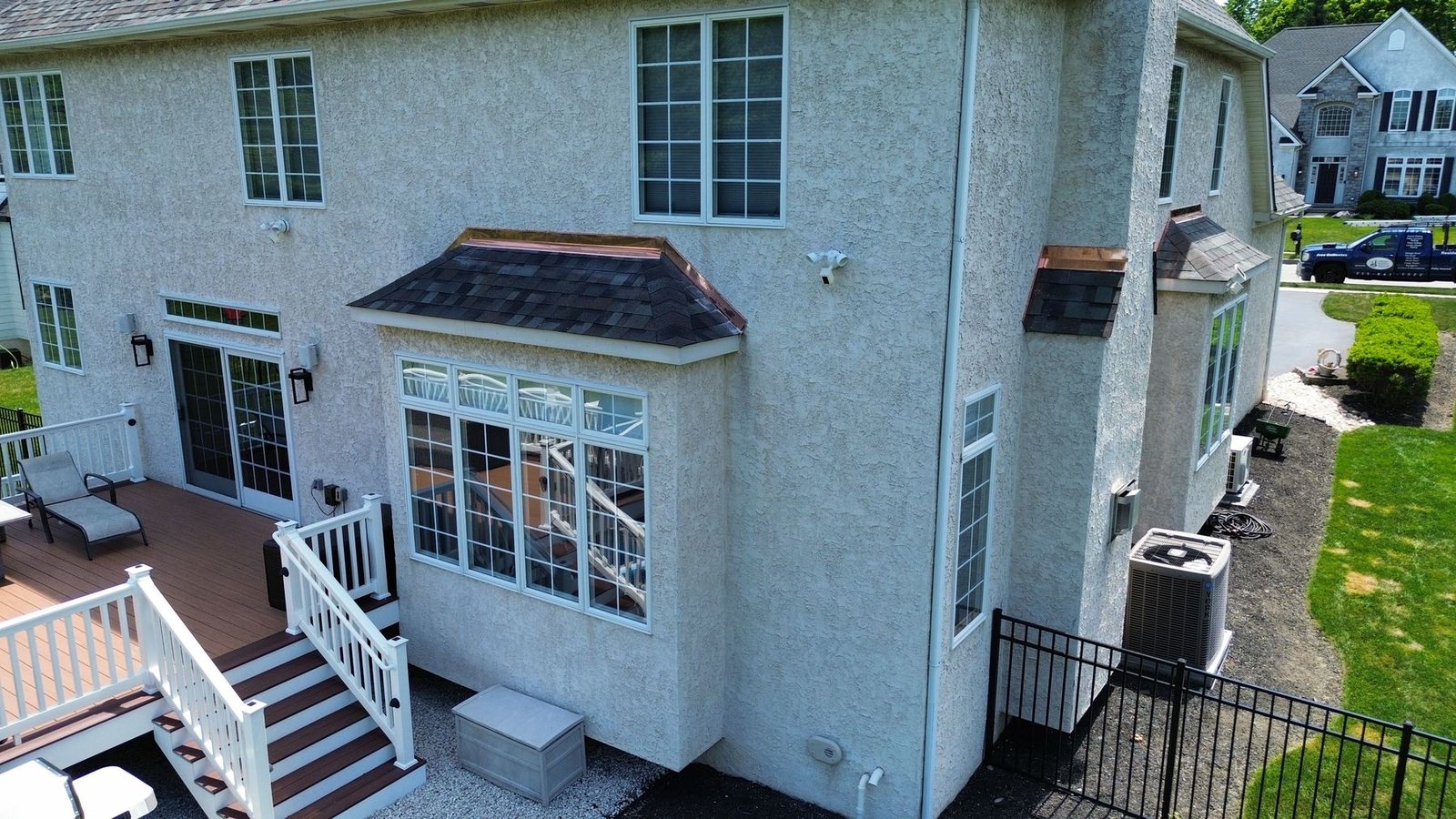 Rear of home showing new copper bay roof and shingle detail — Shelby Roofing Services PA