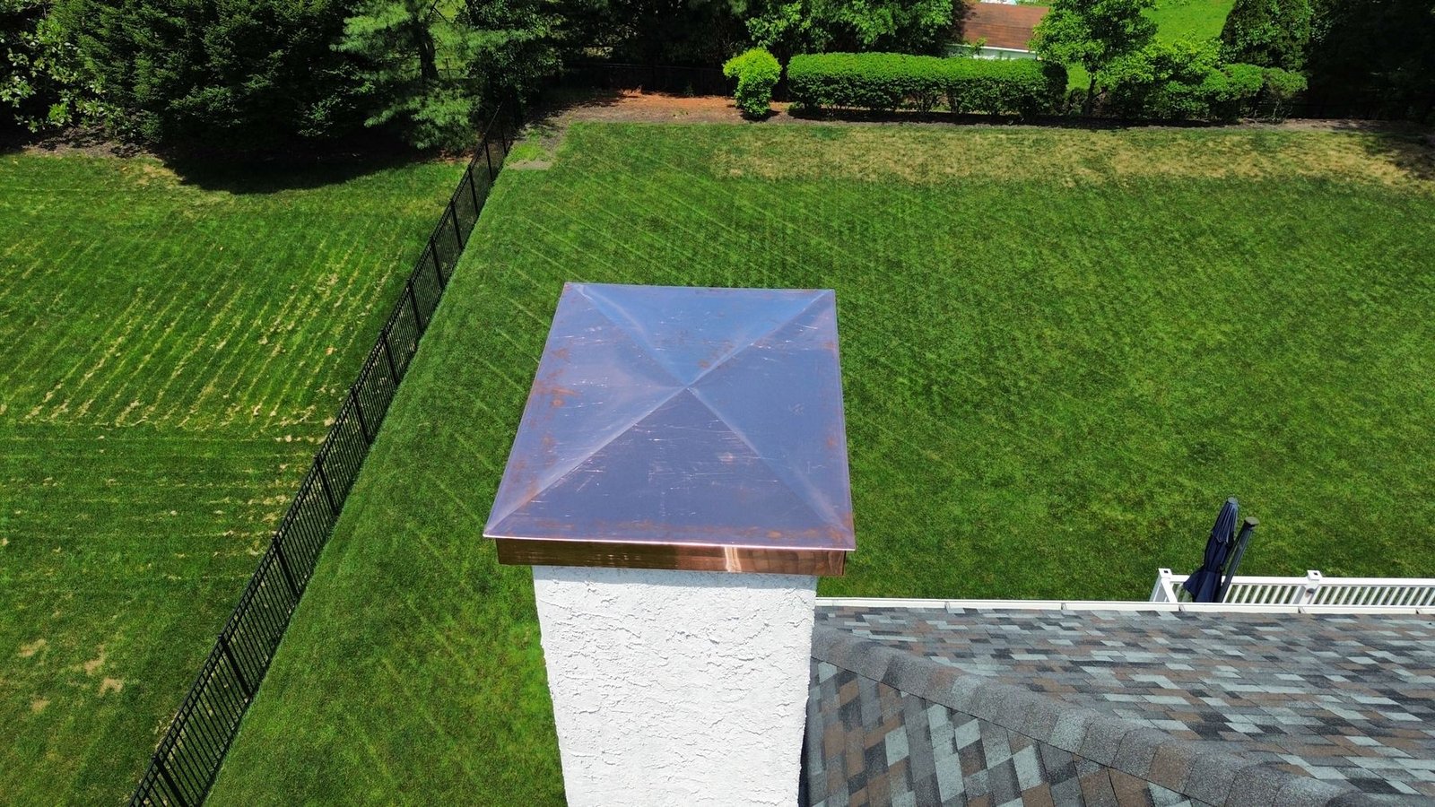 Copper chimney cap from above — Shelby Roofing Services PA