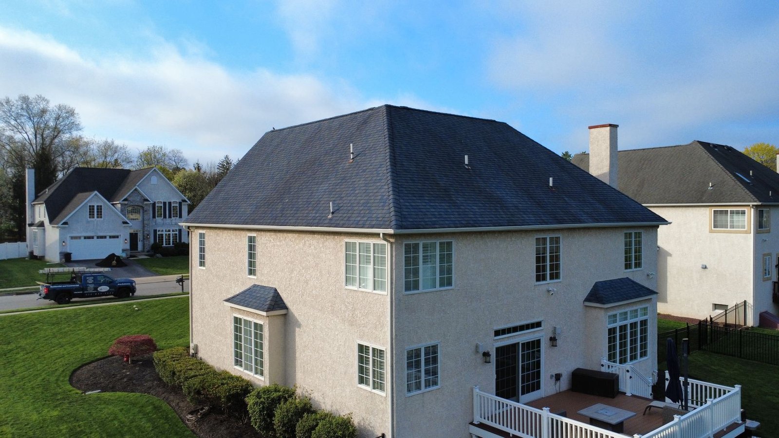 Before — aerial rear perspective of existing roof system, PA