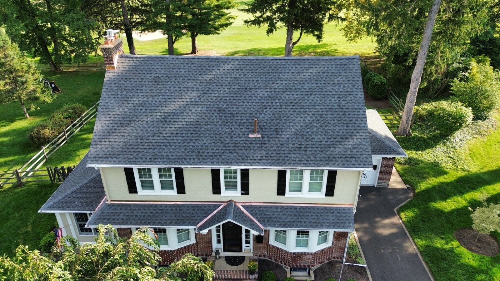 Classic colonial with a new shingle roof and custom copper work — Shelby Roofing Services