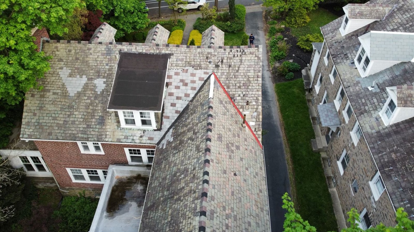 Before — drone measurement of worn roof for shingle replacement project, PA