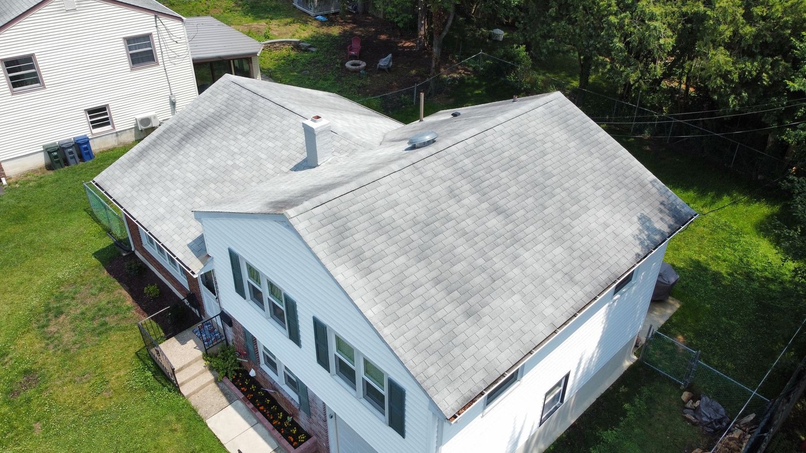 After — rear-left aerial view of completed shingle replacement — Shelby Roofing Services PA
