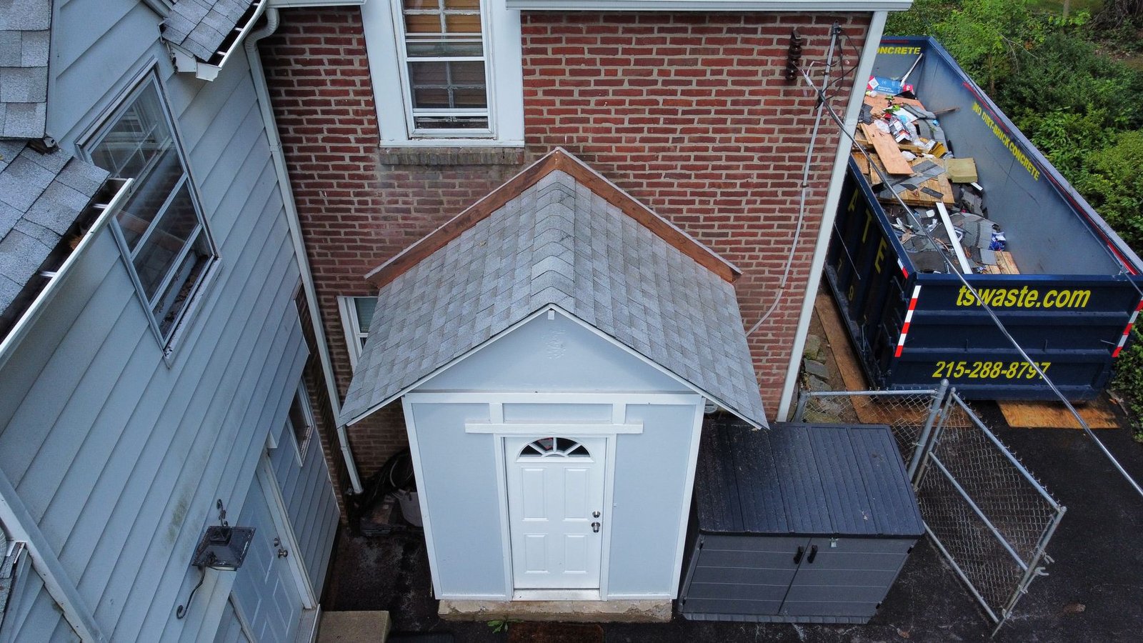 After — entry porch roof with new dimensional shingles installed — Shelby Roofing Services PA