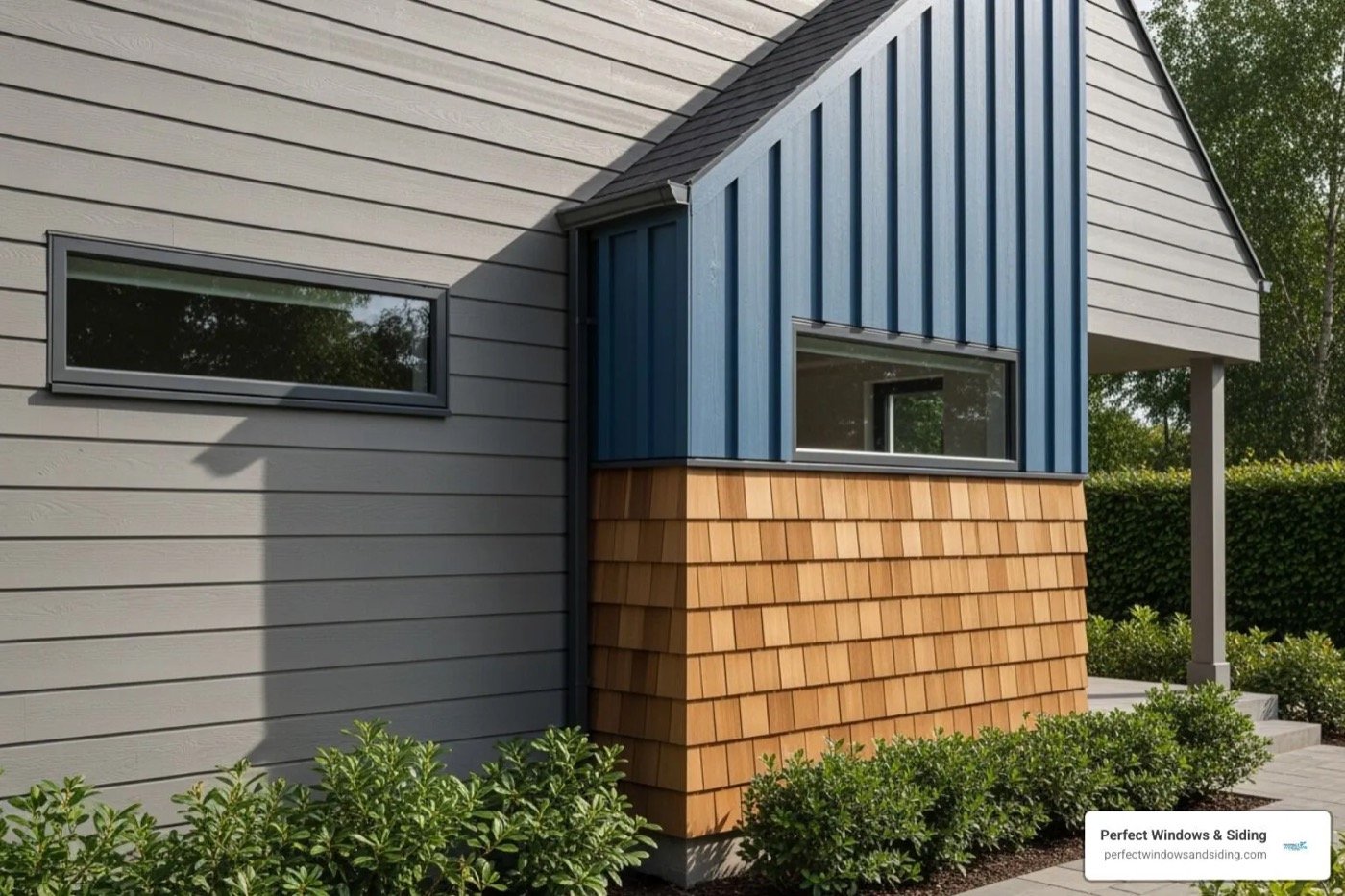 Board and batten siding with horizontal lap accent — Shelby Roofing Services